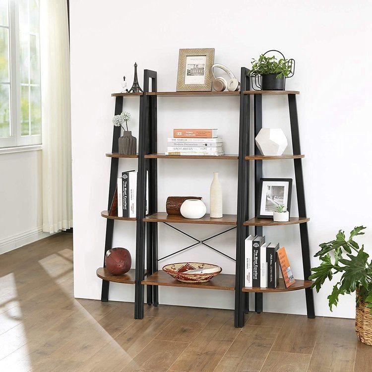 Iron- Wood Furniture Industrial Vintage Bookshelf/Bookcase Ladder Wooden 4 Tier Bookshelf