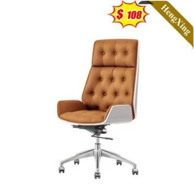 Simple Design Office Furniture Brown PU Leather Plywood Chairs with Wheels