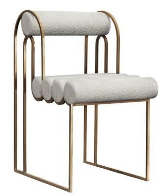 Luxury Elegant Dining Chair Dark Brass Metal Frame and Boucle Velvet Fabric Dining Room Furniture