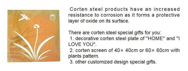 Corten Steel Square Plants Pattern Decorative Rusty Metal Plate
