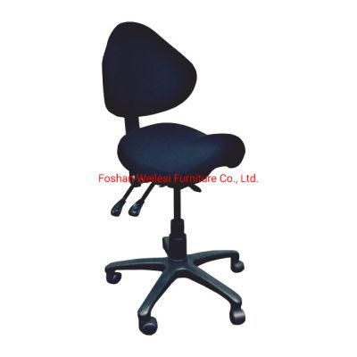 Three Lever Light Duty Mechanism with Nylon Base and Castors Fabric Seat and Back Stool Chair Color Different Saddle Chair
