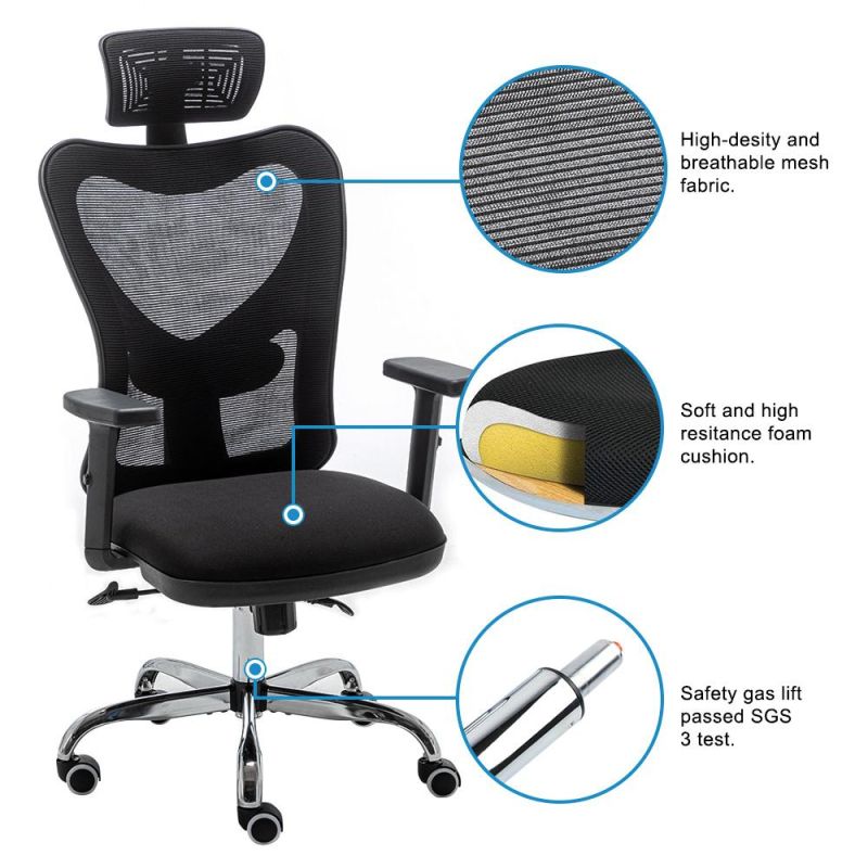 Ergonomic Mesh Office Chair Computer Desk Chair with Lumbar Support and Adjustable Headrest High Back Home Office Chair