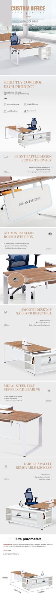 L Shaped Metal Leg Modern Wooden Furniture Computer Laptop Office Table Desk