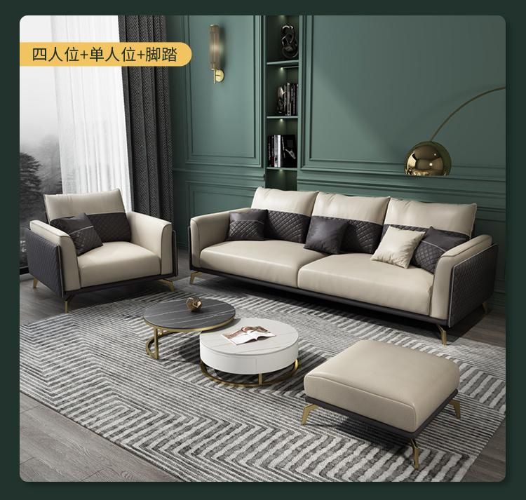 Lenthen 2-4 Seat Independently Ottoman Artificial Leather Business Sofa Set with Refined Glass Teapoy