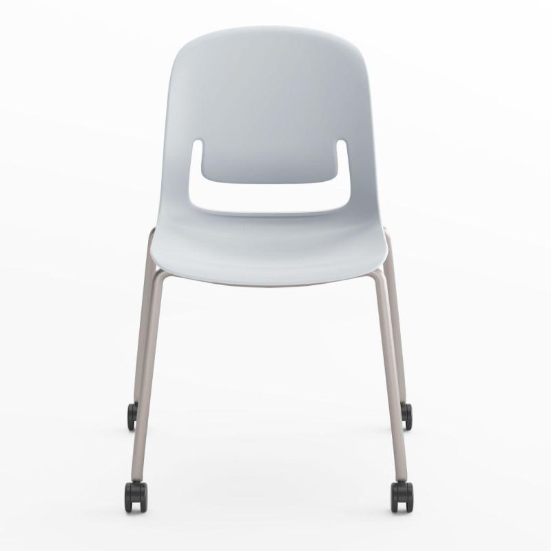White Color Plastic Shell with Seat Cushion Chromed Finished 4 Legs Frame Stool Chair with Casters