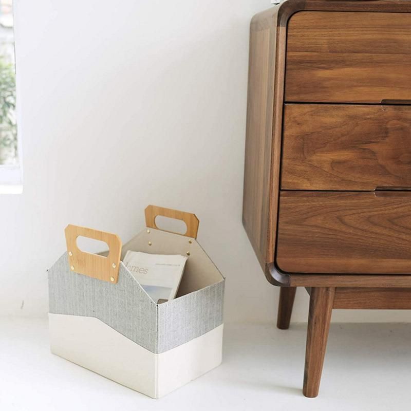 Foldable Storage Bins Collapsible Storage Basket with Bamboo Handles Magazine Rack Box for Shelves Closet & Living Room