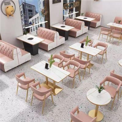 Customized Modern Nordic Restaurant Furniture Velvet Sofa Booth Metal Dining Table