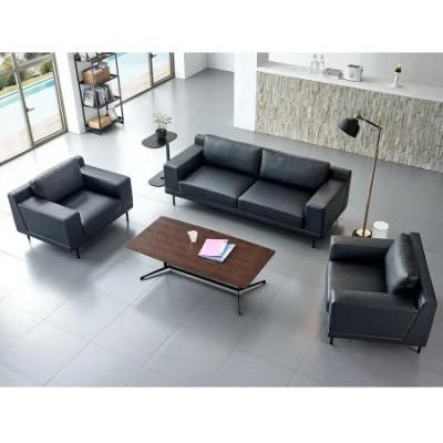 Modern Luxury Metal Frame Armrest Design Stainless Steel Italy Leather Office Sofa Set