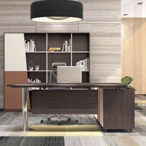 L Shape Metal and Wood Modern Executive Desk Office Table
