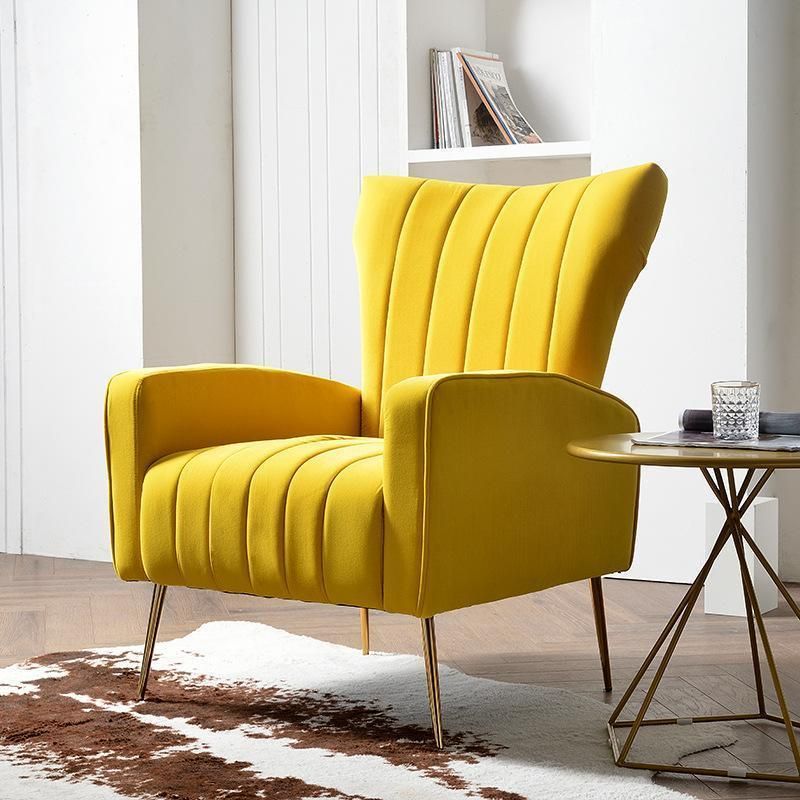 Fabric Lounge Chair with High Back Leisure Chair with Wooden Legs