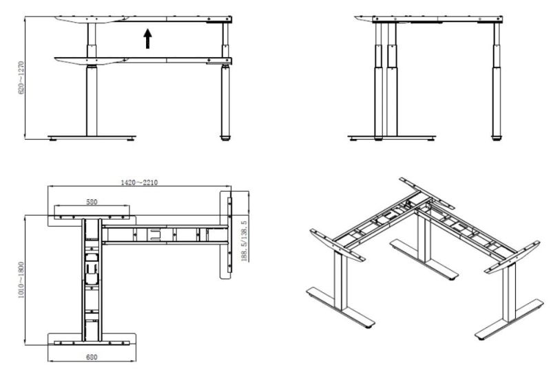 3 Stages L Shape Workstation Standing Desk-Black Frame