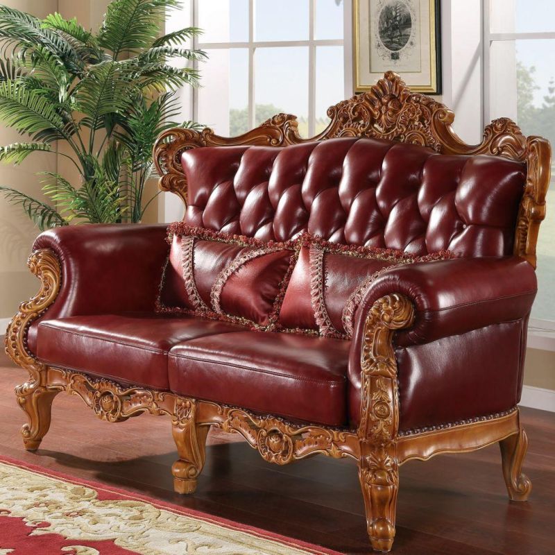 Antique Leather Sofa with Center Table for Home Furniture