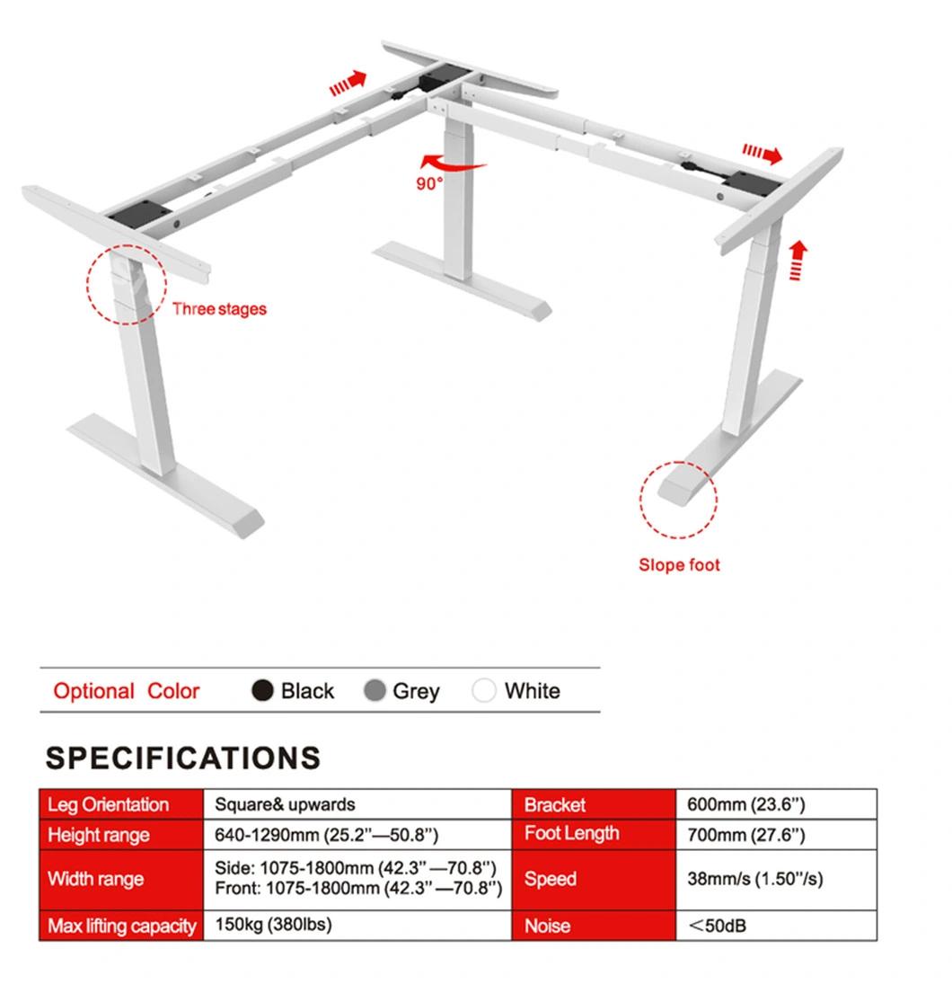 Three Legs L Shape Electric Height Adjustable Sit Standing up Desk