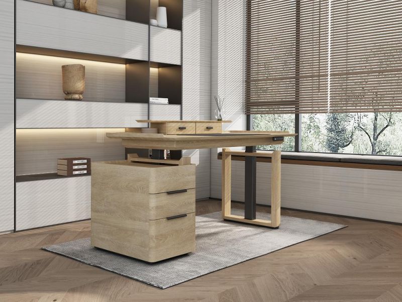 Home Office Furniture Wooden Sit to Stand Table Adjustable Office Lifting Desk with Side Cabinet