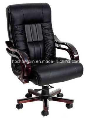 Leather Executive Chair Wooden Base Swivel Office Chair with Wood Frame