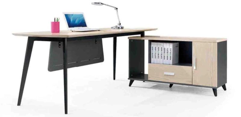 Fashion Oak Iron Leg Melamine Computer Boss Office Furniture Table