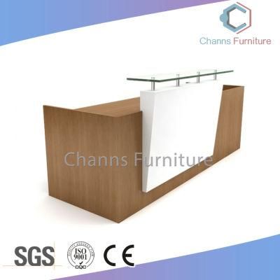 Modern Furniture Beauty Salon White Reception Desk Office Counter Table with Glass (CAS-RD604)
