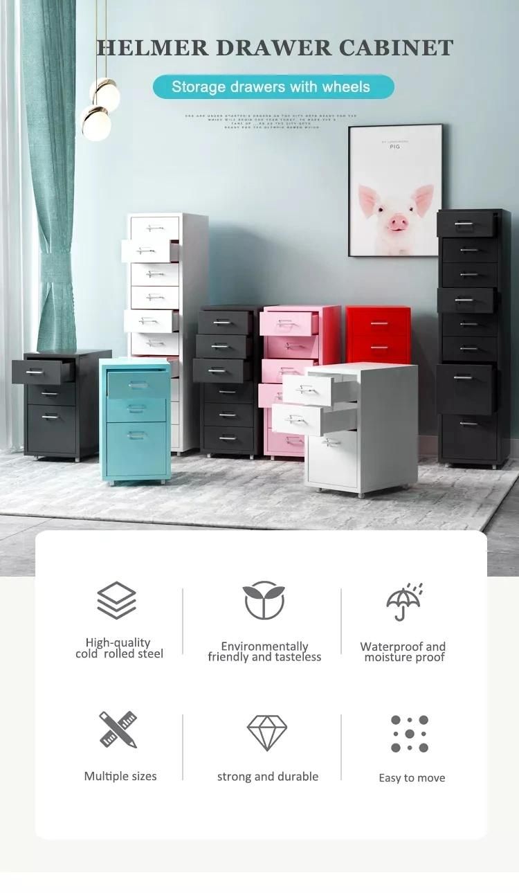 Small Home Office Multi Drawers Unit Steel File Organizer Storage 5 or 6 Drawer Cabinet with Castors