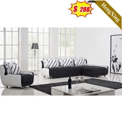Fashion Modern Design White Leather Back and Black Leather Cushion L Shape Sofa Set with a Single Seat Sofa