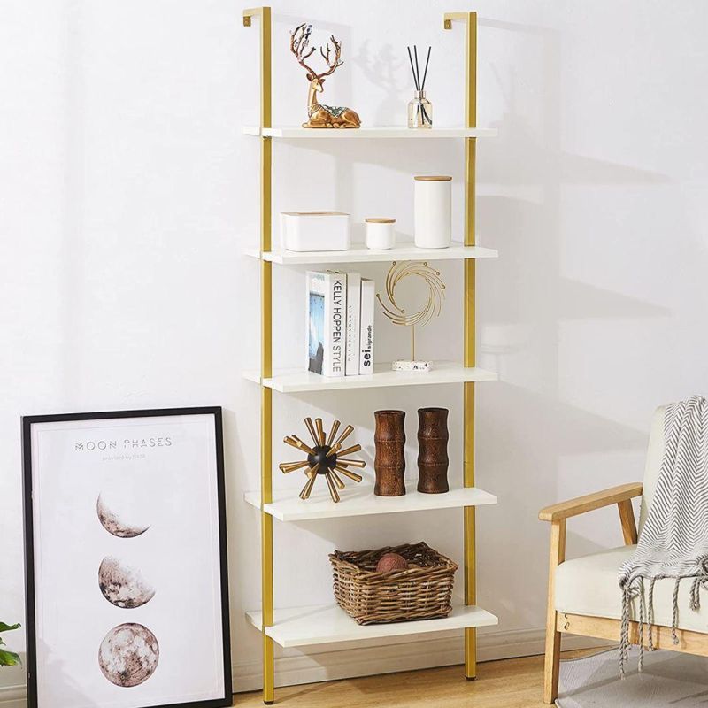 Modern Ladder Shelf 5 Tier Bookshelf Bookcase with Stable Metal Frame for Home Office