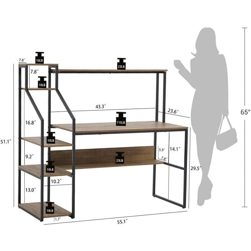 Office Study Iron Wood with Storage Bookshelf Student Study Desk 0323