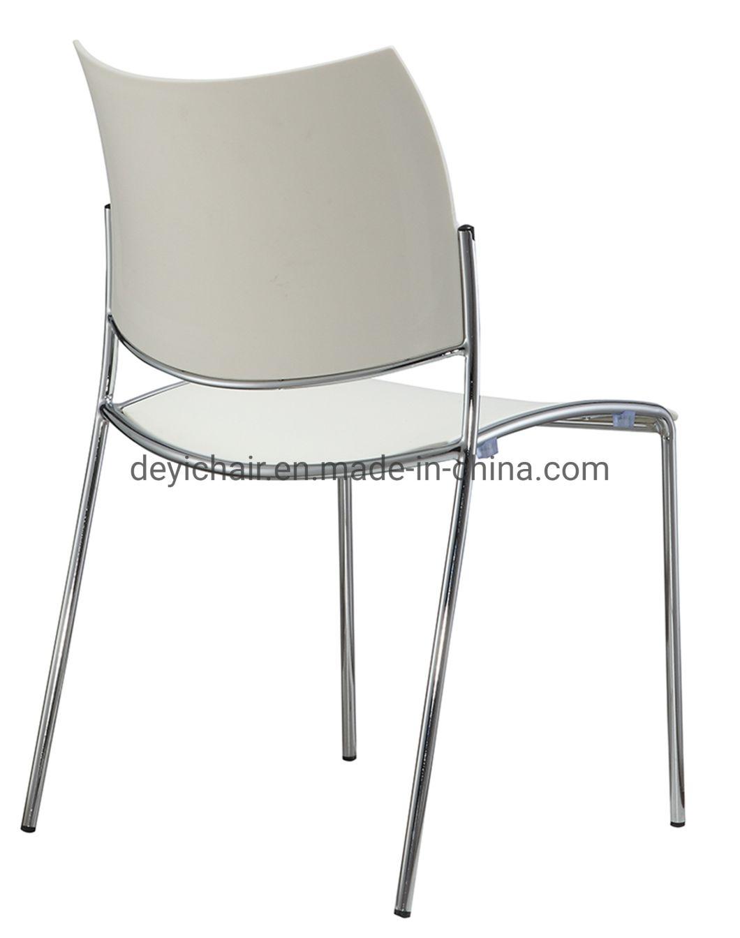 19mm Tube 1.5mm Thickness Four Legs Chrome Frame White Plastic Back and Seat Stackable Conference Chair