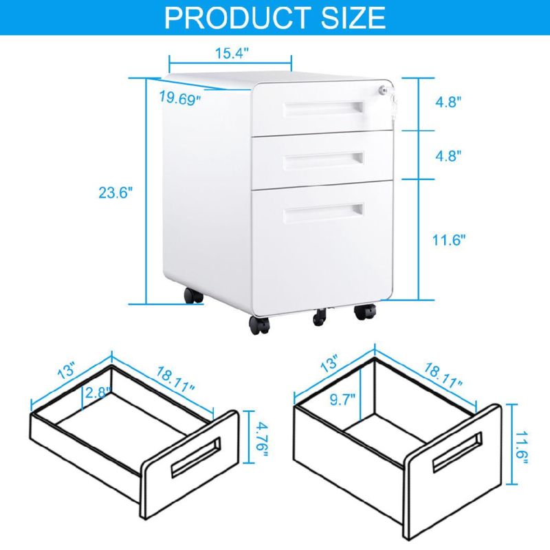 Round Edge 3 Drawer A4 F4 File Storage Steel Filing Cabinet Office Metal Mobile Pedestal Cabinet