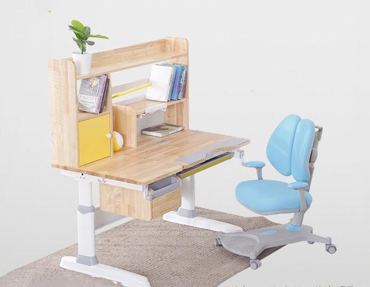 Rubber Wood High Bookshelf Study Desk and Chair Combination