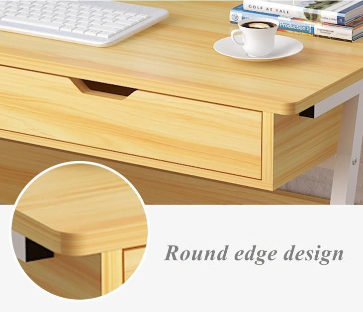 Modern Wooden Tabletop and Steel Leg Student Study Table with Drawers