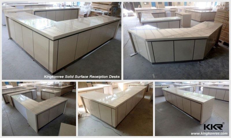 White Glossy Artificial Stone Office Table Reception Desk