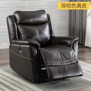 Brown Real Leather Sofa One Seat Electric Recliner for Living Room