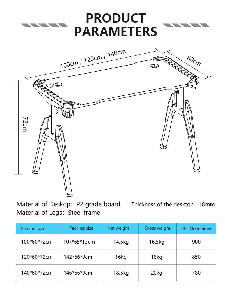 Aor Esports Customizes Furniture Bedroom RGB LED Light Student Desktop Laptop Dormitory Study Computer Table Gamer Competitive Chair Gaming Desk for Home Office