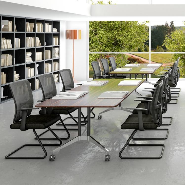 Saving Space Office Meeting Room Melamine Foldable Conference Dining Table with Wheels