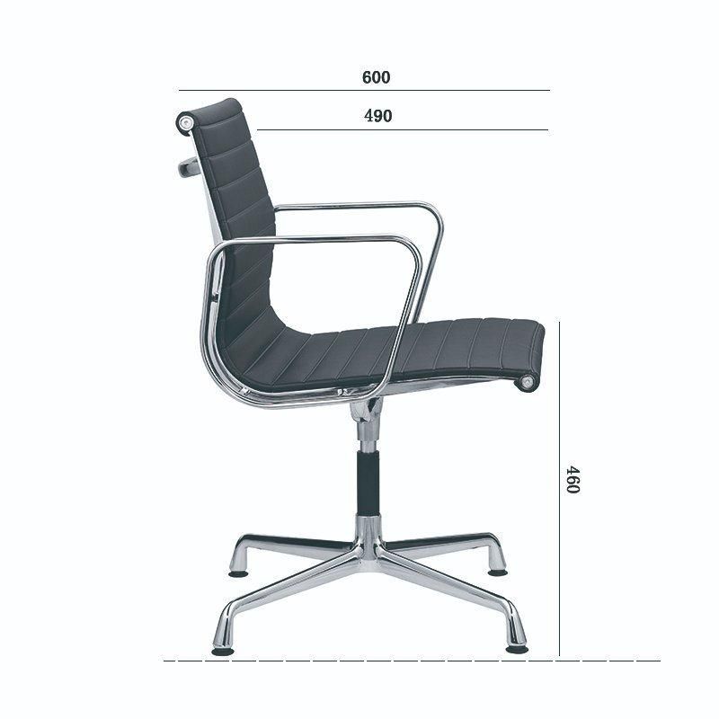 Black Leather Classic Ribbed Seating Pleated Conference Executive Manager Aluminum Alloy Frame Ea Style Home Office Swivel Office Chair