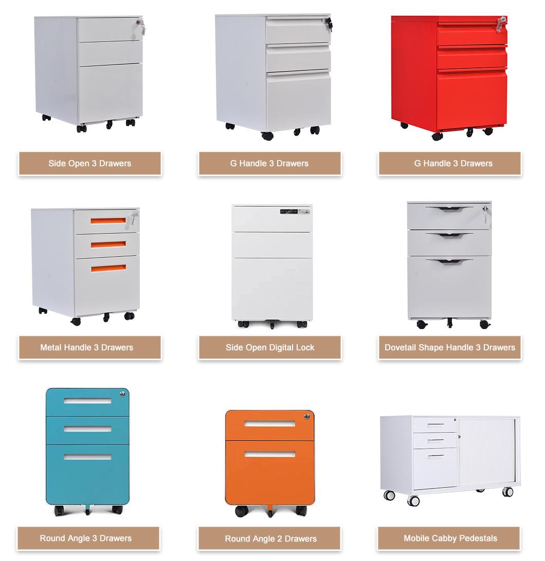 Recessed Handle Steel Filing Cabinet Metal Mobile Pedestals Cabinet 3 Drawers