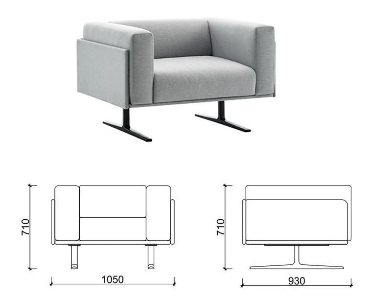 Custom Fabric Commercial Furniture Single Sofa with Aluminum Alloy Legs