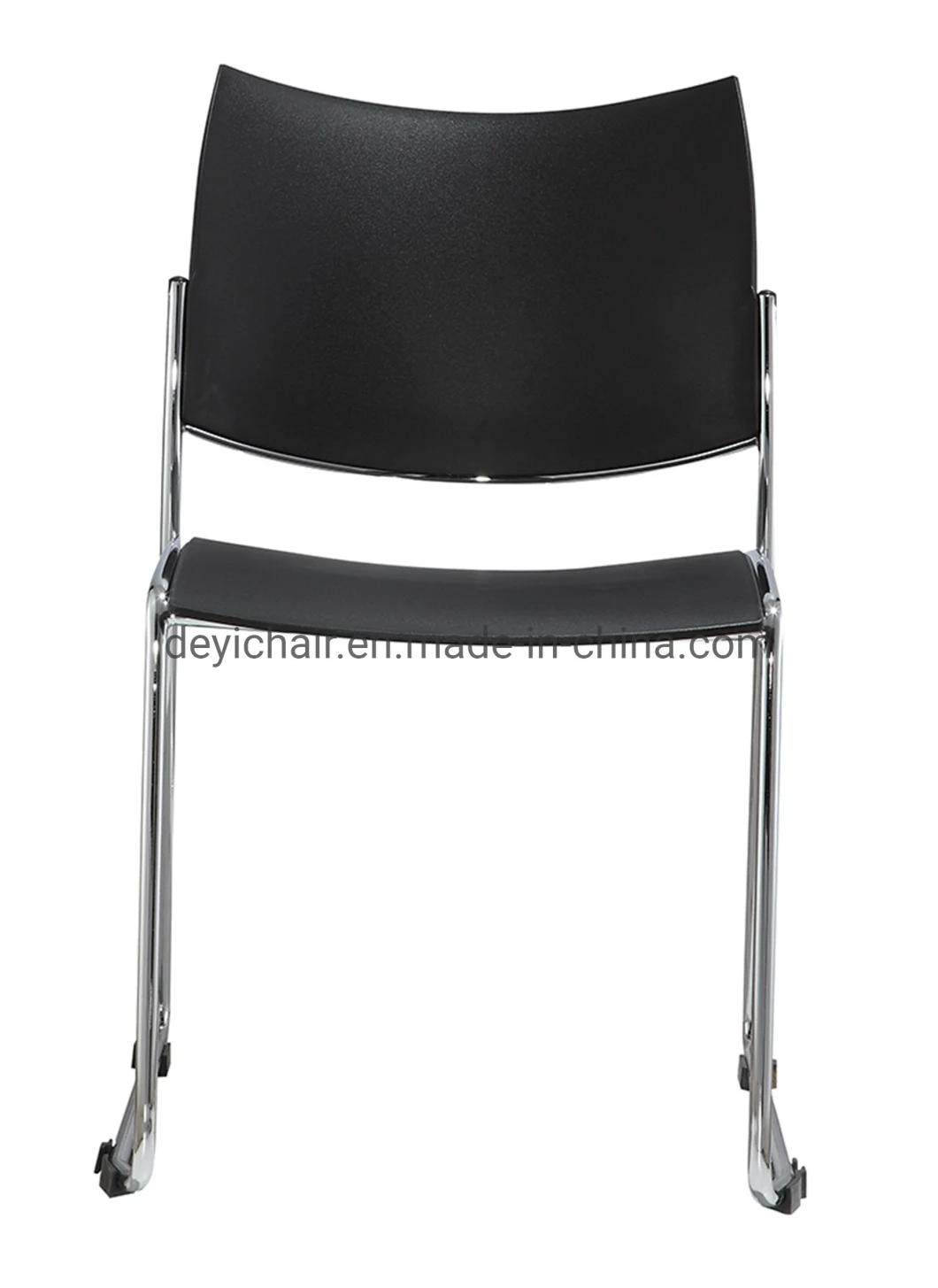 19mm Tube 1.5mm Thickness Sled Chrome Frame Black Color Plastic Back and Seat Stackable Conference Chair