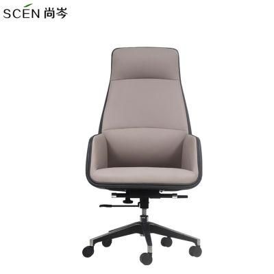 Foshan Furniture Supplier Natural Leather Conference Swivel Meeting Room Office Chair with PU Castor