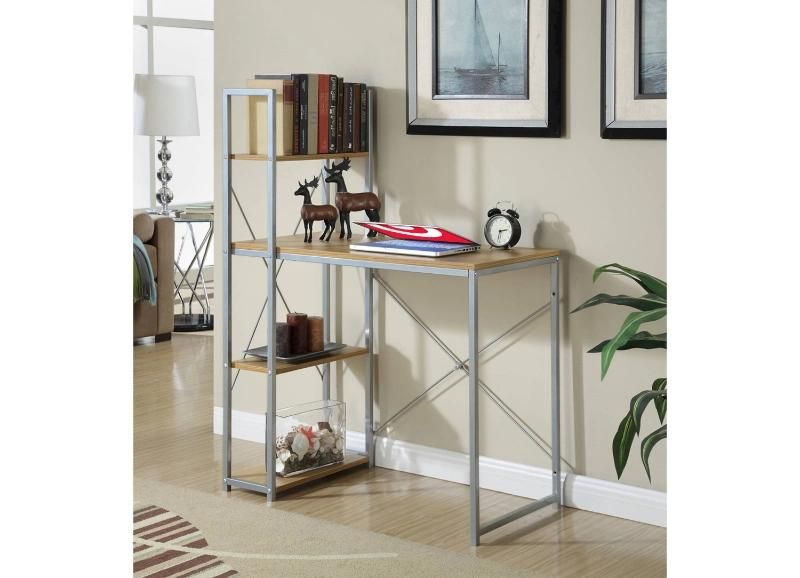 Metal Framed Wood Computer Table with Bookshelf