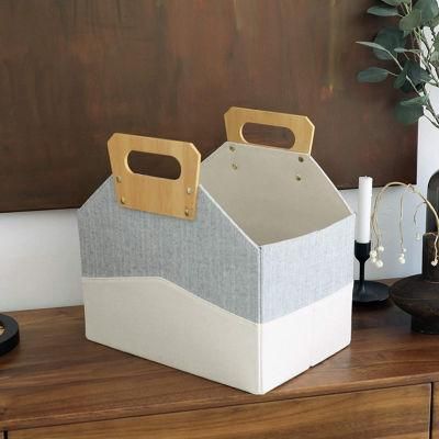 Foldable Storage Bins Collapsible Storage Basket with Bamboo Handles Magazine Rack Box for Shelves Closet &amp; Living Room