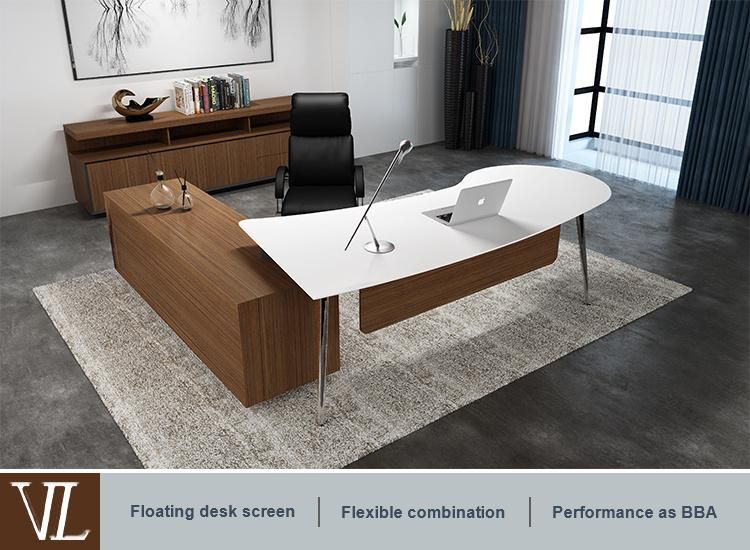 High Quality P Shape Modern Executive Wooden Office Desk with Side Table