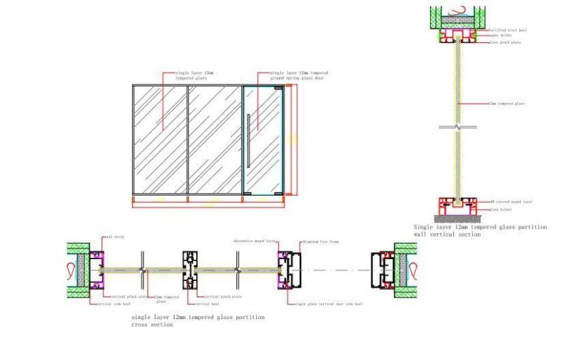 Glass and Plywood Partition, Aluminum Frame Glass Wall Prices Partion