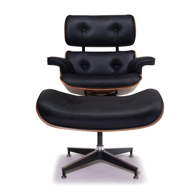 Plywood Lounge Chair and Ottoman Genuine Leather Armchair Recliner Chair for Home