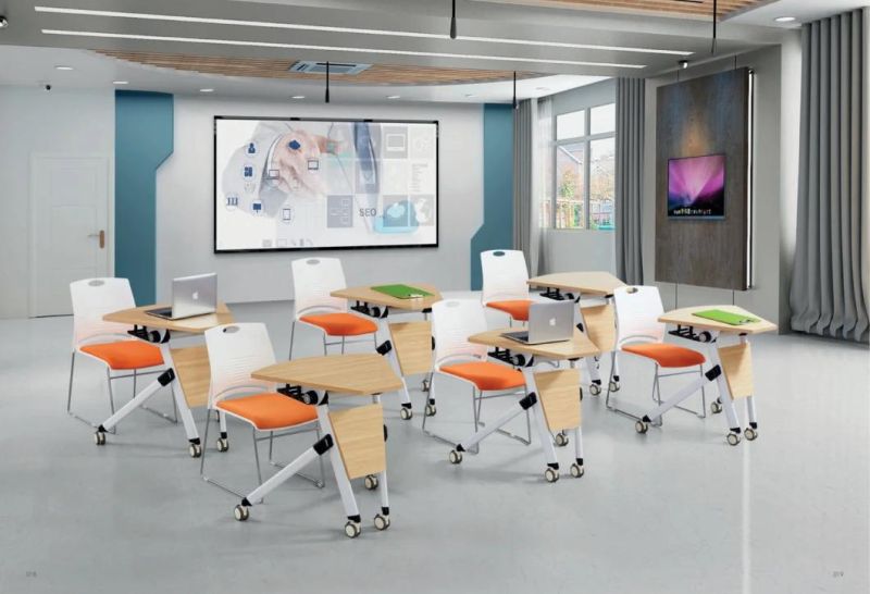 Standing Folding Movable Stackable Sliding Meeting Room Computer Study Office Table Training Desk