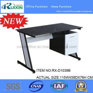 New Design Black Glass &amp; Steel Frame Office Table Furniture with Hanging Pedestal.