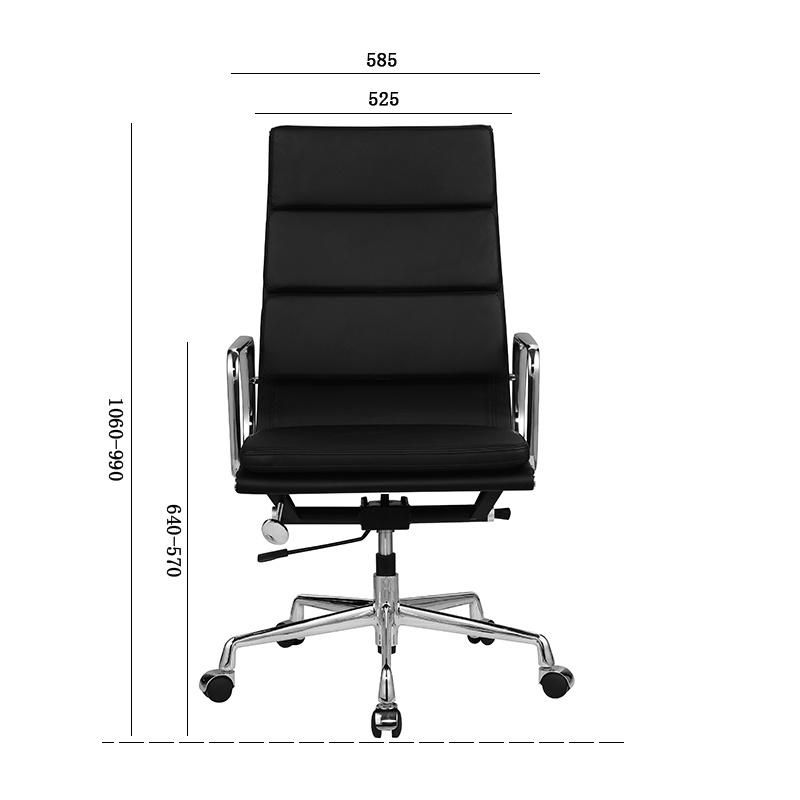 Classic Ribbed Leather Seating Ea Style Pleated Conference Executive Manager Aluminum Alloy Frame Home Office Swivel Office Chair