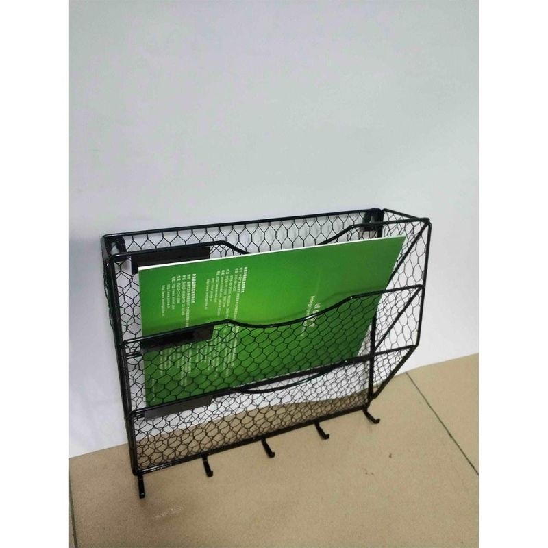 New Style Office Desktop Wire Metal Mesh 3 Compartment Stand Collection Rack Magazine Holder Desktop File Holder