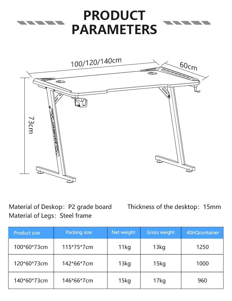 Aor Esports Customizes Furniture Laptop RGB LED Light Desktop Dormitory Student Bedroom Competitive Computer Table Gamer Chair Study Gaming Desk for Home Office