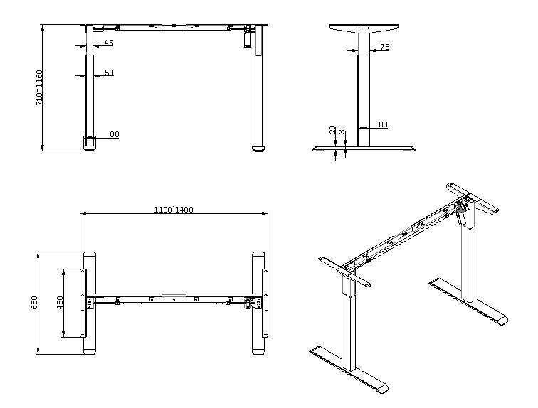 Modern Office Desk Executive Motorized Single Motor Standing Desk Frame