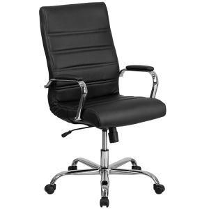 High Back Black Leather Office Executive Swivel Chair with Chrome Base and Arms (LSA-029BK)